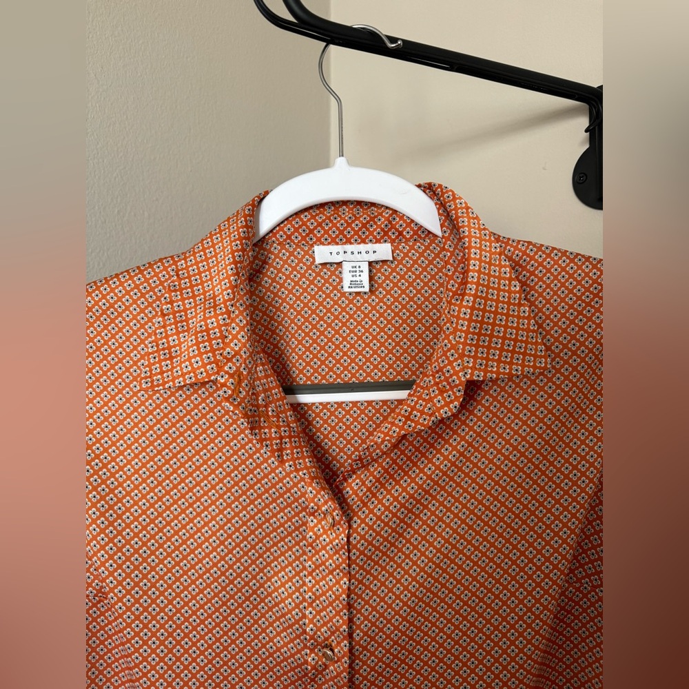 Topshop Orange Diamond Pattern Button Up size 4 - Picture 7 of 7